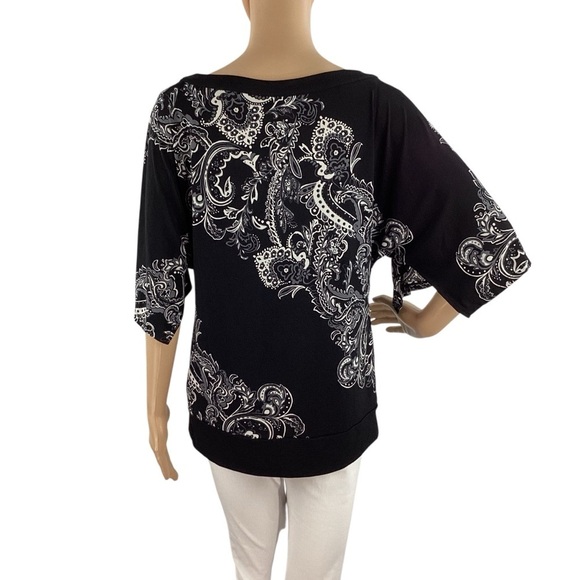 White House Black Market Paisley Print Top Black White Small - Picture 5 of 7
